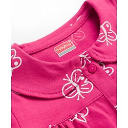 Babyhug Cotton Knit Full Sleeves Co-ord Night Suit With Butterfly Print - Dark Pink