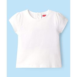 Babyhug Denim Woven Half Sleeves Butterfly Printed Frock With Inner Tee - White & Pink