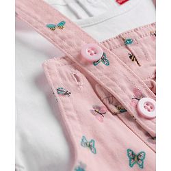 Babyhug Denim Woven Half Sleeves Butterfly Printed Frock With Inner Tee - White & Pink