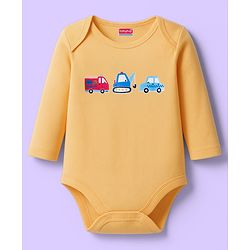 Babyhug 100% Cotton Interlock Knit Onesies With Vehicle Print Pack Of 3 - Yellow White & Blue