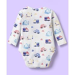 Babyhug 100% Cotton Interlock Knit Onesies With Vehicle Print Pack Of 3 - Yellow White & Blue