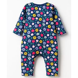 Babyhug 100% Cotton Knit Full Sleeves Rompers With Floral & Polka Dot Print Pack of 2 - Navy Blue & Pink