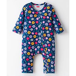 Babyhug 100% Cotton Knit Full Sleeves Rompers With Floral & Polka Dot Print Pack of 2 - Navy Blue & Pink
