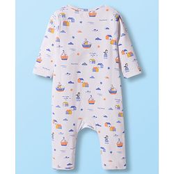 Babyhug 100% Cotton Interlock Knit Romper With Nautical Theme Print Pack of 2 - Blue & White