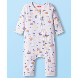 Babyhug 100% Cotton Interlock Knit Romper With Nautical Theme Print Pack of 2 - Blue & White