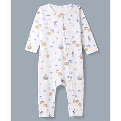 Babyhug 100% Cotton Interlock Knit Romper With Nautical Theme Print Pack of 2 - Blue & White