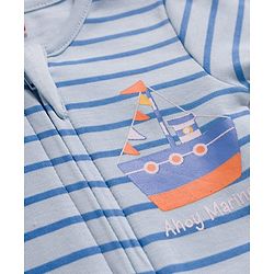Babyhug 100% Cotton Interlock Knit Romper With Nautical Theme Print Pack of 2 - Blue & White
