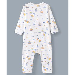 Babyhug 100% Cotton Interlock Knit Romper With Nautical Theme Print Pack of 2 - Blue & White