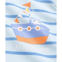 Babyhug 100% Cotton Interlock Knit Romper With Nautical Theme Print Pack of 2 - Blue & White