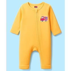 Babyhug 100% Cotton Knit Full Sleeves Romper With Vehicle Print Pack of 2 - Yellow & White