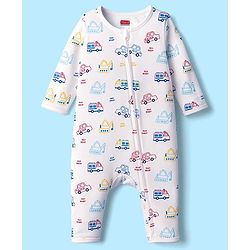 Babyhug 100% Cotton Knit Full Sleeves Romper With Vehicle Print Pack of 2 - Yellow & White