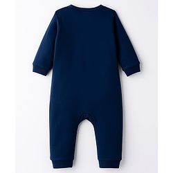 Babyhug 100% Cotton Knit Full Sleeves Romper With Text Print & Bow Applique - Navy Blue
