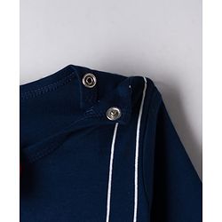 Babyhug 100% Cotton Knit Full Sleeves Romper With Text Print & Bow Applique - Navy Blue