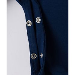 Babyhug 100% Cotton Knit Full Sleeves Romper With Text Print & Bow Applique - Navy Blue