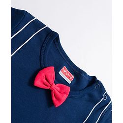 Babyhug 100% Cotton Knit Full Sleeves Romper With Text Print & Bow Applique - Navy Blue