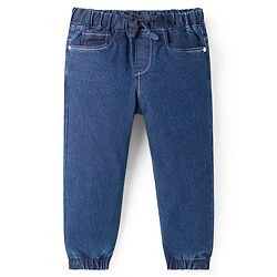 Babyhug Full Length Washed Denim Joggers With Stretch - Black