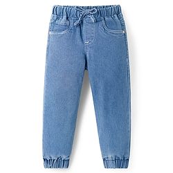 Babyhug Full Length Washed Denim Joggers With Stretch - Black