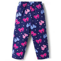 Babyhug Cotton Knit Full Sleeves Co-ords Night Suit With Bow Print - Navy Blue