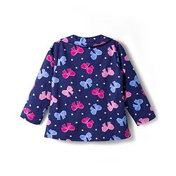 Babyhug Cotton Knit Full Sleeves Co-ords Night Suit With Bow Print - Navy Blue