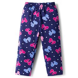 Babyhug Cotton Knit Full Sleeves Co-ords Night Suit With Bow Print - Navy Blue