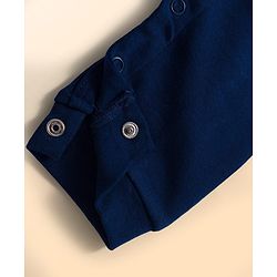 Babyhug Interlock Knit Full Sleeves Party Romper With Attached Waistcoat & Bow - Navy Blue