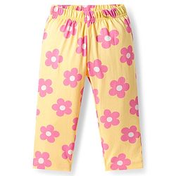 Babyhug Cotton Knit Full Sleeves Night Suit With Floral Print - Yellow