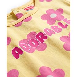 Babyhug Cotton Knit Full Sleeves Night Suit With Floral Print - Yellow