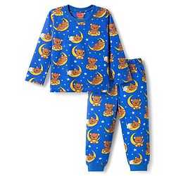Babyhug Cotton Knit Full  Sleeves Co-ords Night Suit With Animal Print - Navy Blue