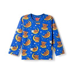 Babyhug Cotton Knit Full  Sleeves Co-ords Night Suit With Animal Print - Navy Blue