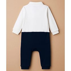 Babyhug Interlock Knit Full Sleeves Party Romper With Attached Checks Waistcoat & Tie - Navy Blue & Maroon