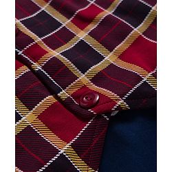 Babyhug Interlock Knit Full Sleeves Party Romper With Attached Checks Waistcoat & Tie - Navy Blue & Maroon