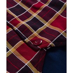 Babyhug Interlock Knit Full Sleeves Party Romper With Attached Checks Waistcoat & Tie - Navy Blue & Maroon
