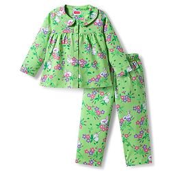 Babyhug Cotton Knit Full Sleeves Co-ords Night Suit With Floral Print - Green