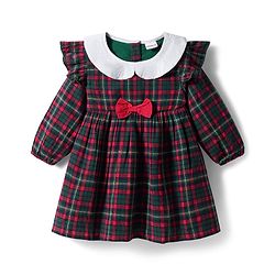 Babyhug Cotton Woven Full Sleeves Checks Frock With Bow Applique - Multicolor