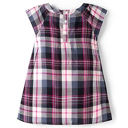 Babyhug 100% Cotton Woven Half Sleeves Knee Length Checkered Dress With Bow Applique - Multicolour