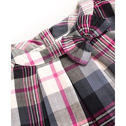 Babyhug 100% Cotton Woven Half Sleeves Knee Length Checkered Dress With Bow Applique - Multicolour