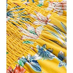Babyhug Cotton Woven Full Raglan Sleeves Smocked Top with Floral Print - Yellow