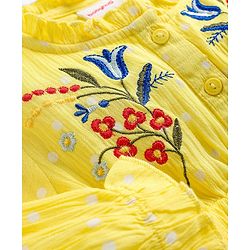 Babyhug Cotton Woven Full Sleeves Top with Floral Embroidery - Yellow