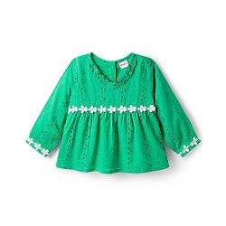 Babyhug Cotton Woven Full Sleeves Chiffli Top - Green
