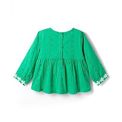 Babyhug Cotton Woven Full Sleeves Chiffli Top - Green