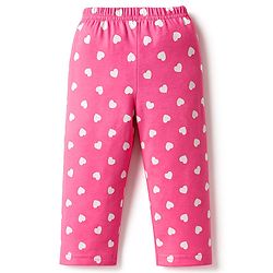 Babyhug Cotton Knit Full Sleeves Night Suit With Text & Heart Print - Pink