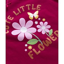 Babyhug Cotton Knit Full Sleeves Night Suit With Floral Print & Text Print - Maroon