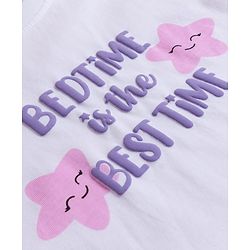 Babyhug Cotton Knit Full Sleeves Night Suit With Text Print - Lavender & White