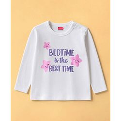 Babyhug Cotton Knit Full Sleeves Night Suit With Text Print - Lavender & White