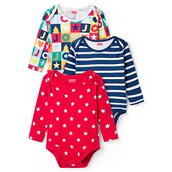 Babyhug 100% Cotton Knit Full Sleeves Striped Onesies with Star Print Pack of 3 - Multicolor