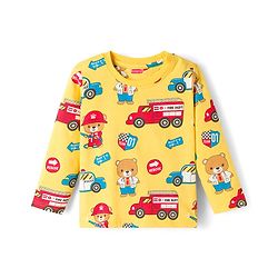 Babyhug Cotton Knit Full Sleeves Night Suit With Vehicle Print - Yellow
