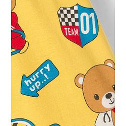 Babyhug Cotton Knit Full Sleeves Night Suit With Vehicle Print - Yellow