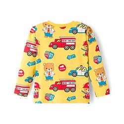 Babyhug Cotton Knit Full Sleeves Night Suit With Vehicle Print - Yellow
