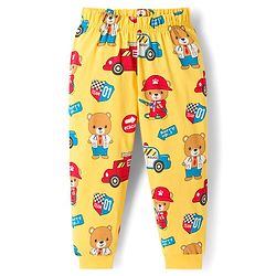 Babyhug Cotton Knit Full Sleeves Night Suit With Vehicle Print - Yellow