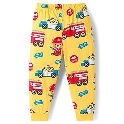 Babyhug Cotton Knit Full Sleeves Night Suit With Vehicle Print - Yellow
